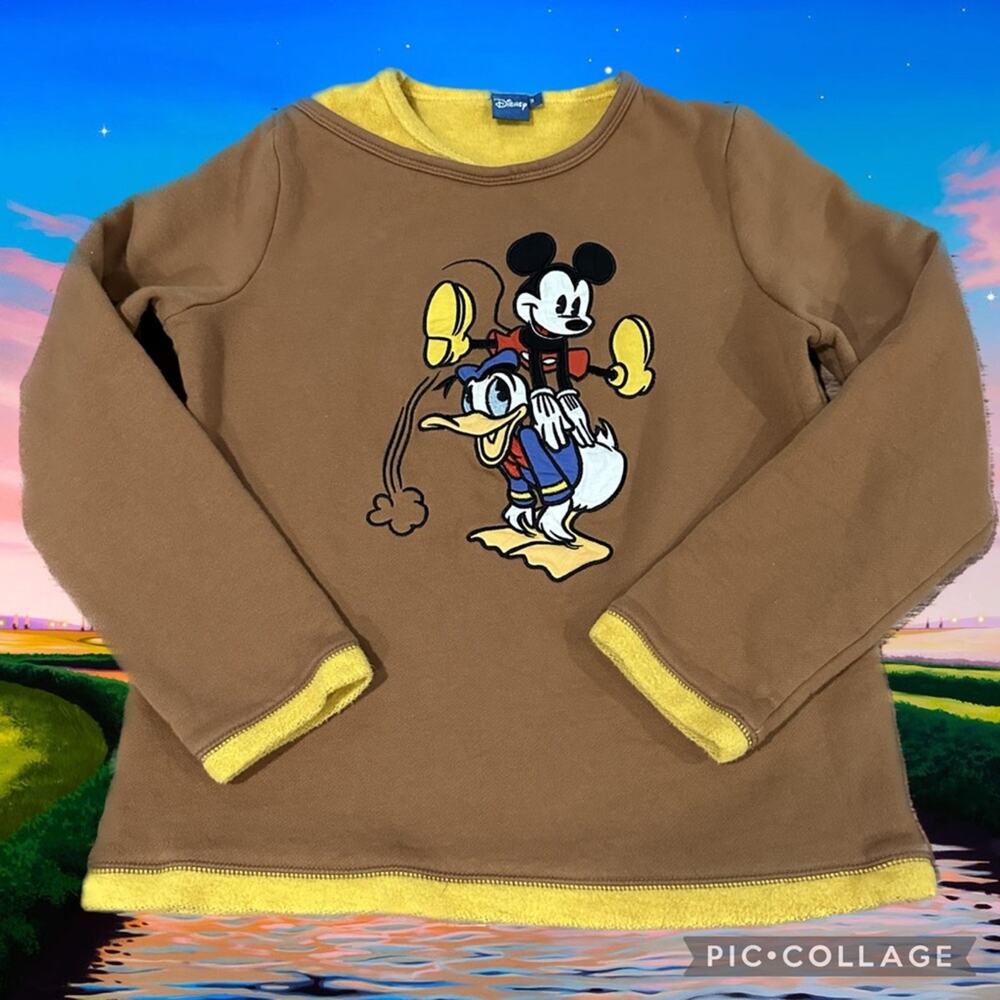 Disney Mickey Mouse Donald Duck Crewneck Fleece Lined Crewneck Sweatshirt